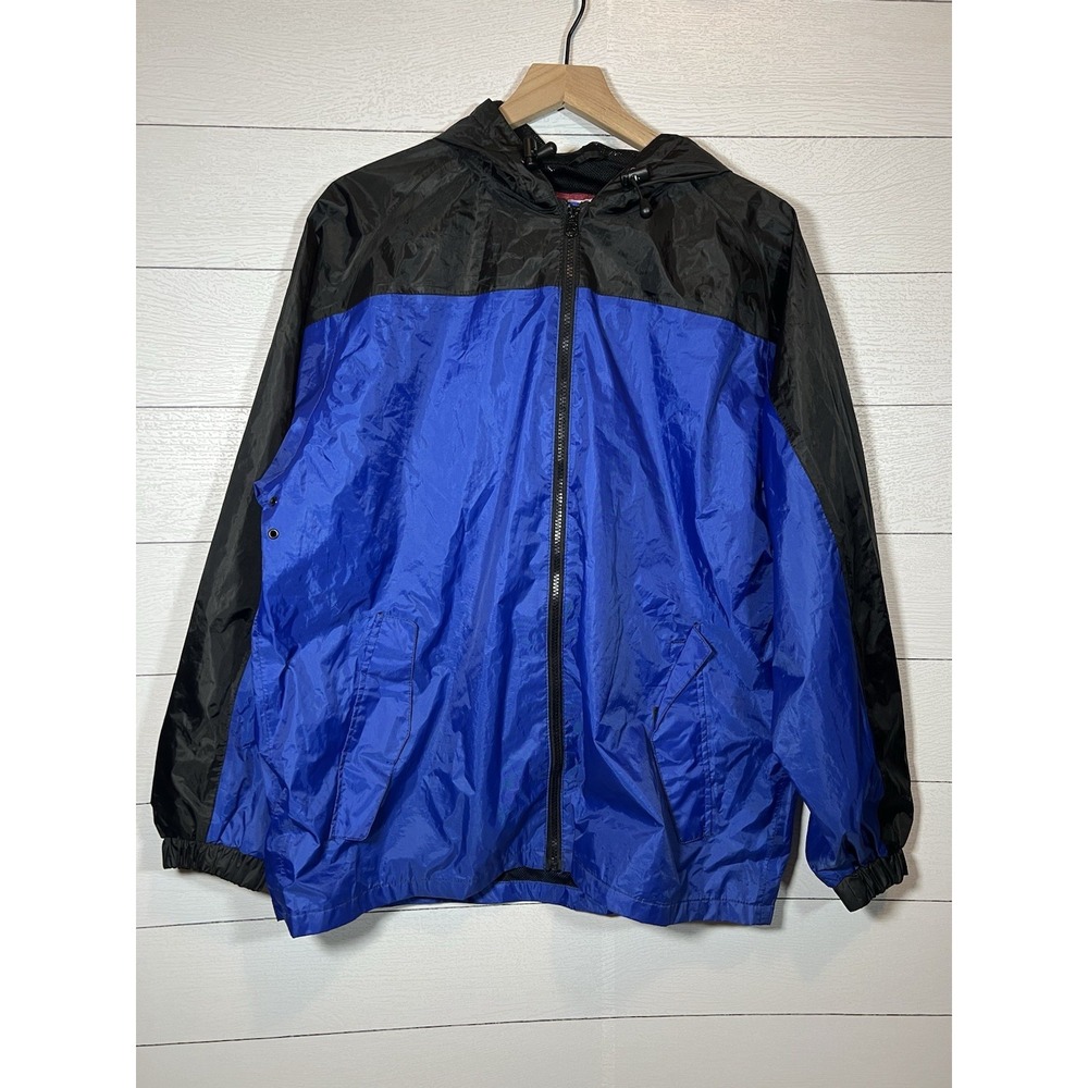 Viking B.T. Elements Jacket Men Large Blue Black Hooded Zip Windbreaker Coat
